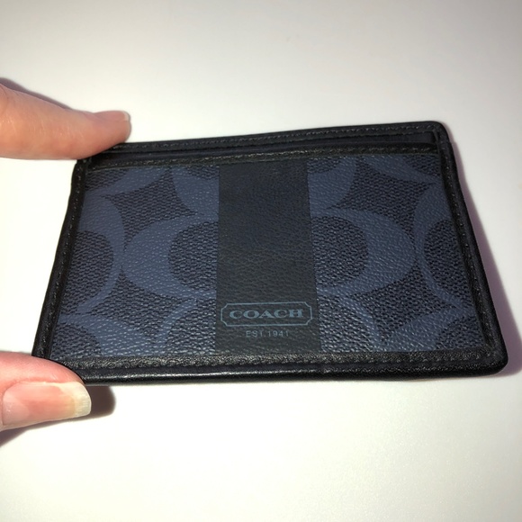 π2xHPπ COACH Slim Flat Leather Card Case / Wallet in Denim Blue & Black EUC - Picture 15 of 15
